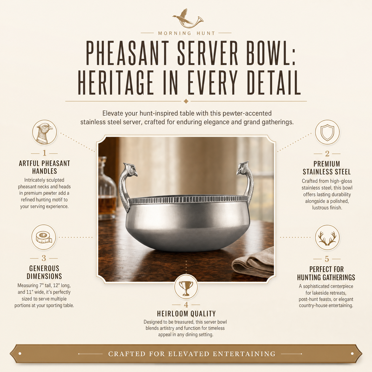 Pheasant Stainless Steel Server Bowl 1