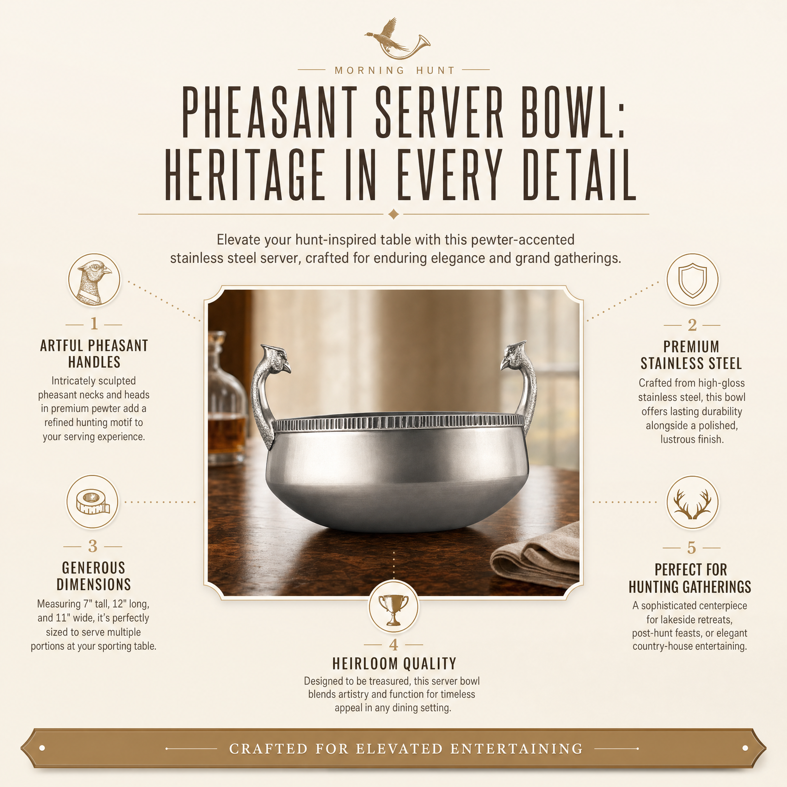 Pheasant Server Bowl: Heritage in Every Detail