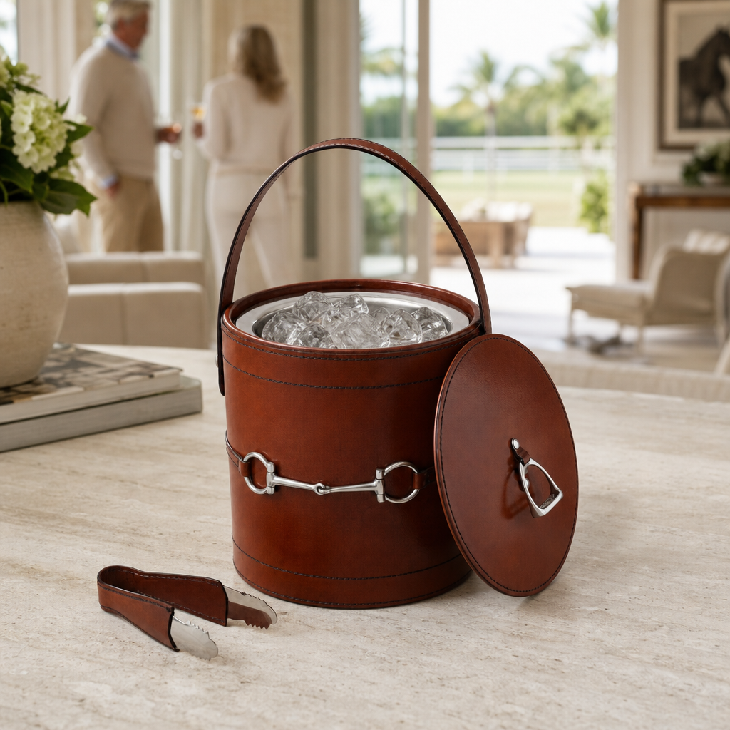 Premium Genuine Leather Bit Lidded Ice Bucket 6