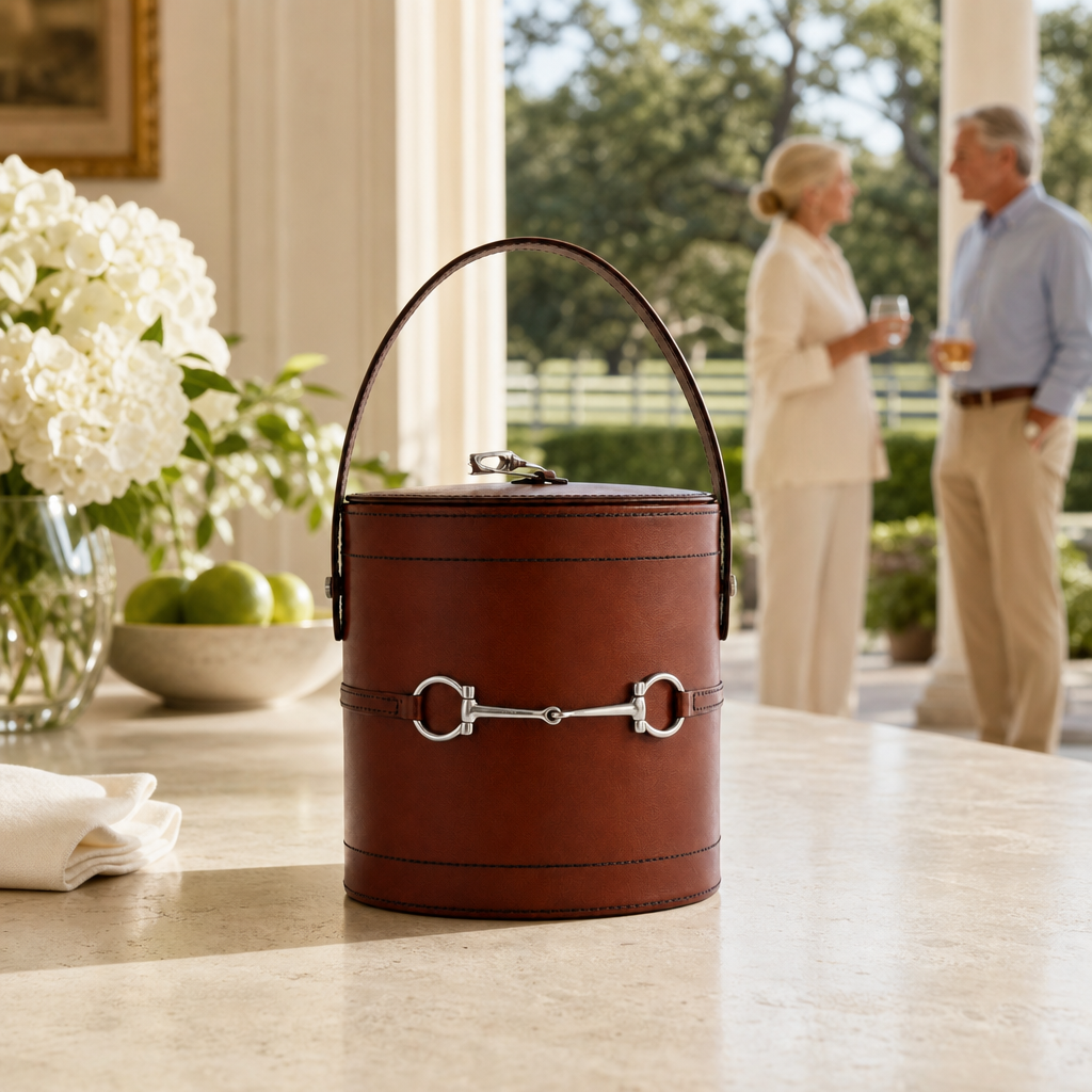 Premium Genuine Leather Bit Lidded Ice Bucket 7