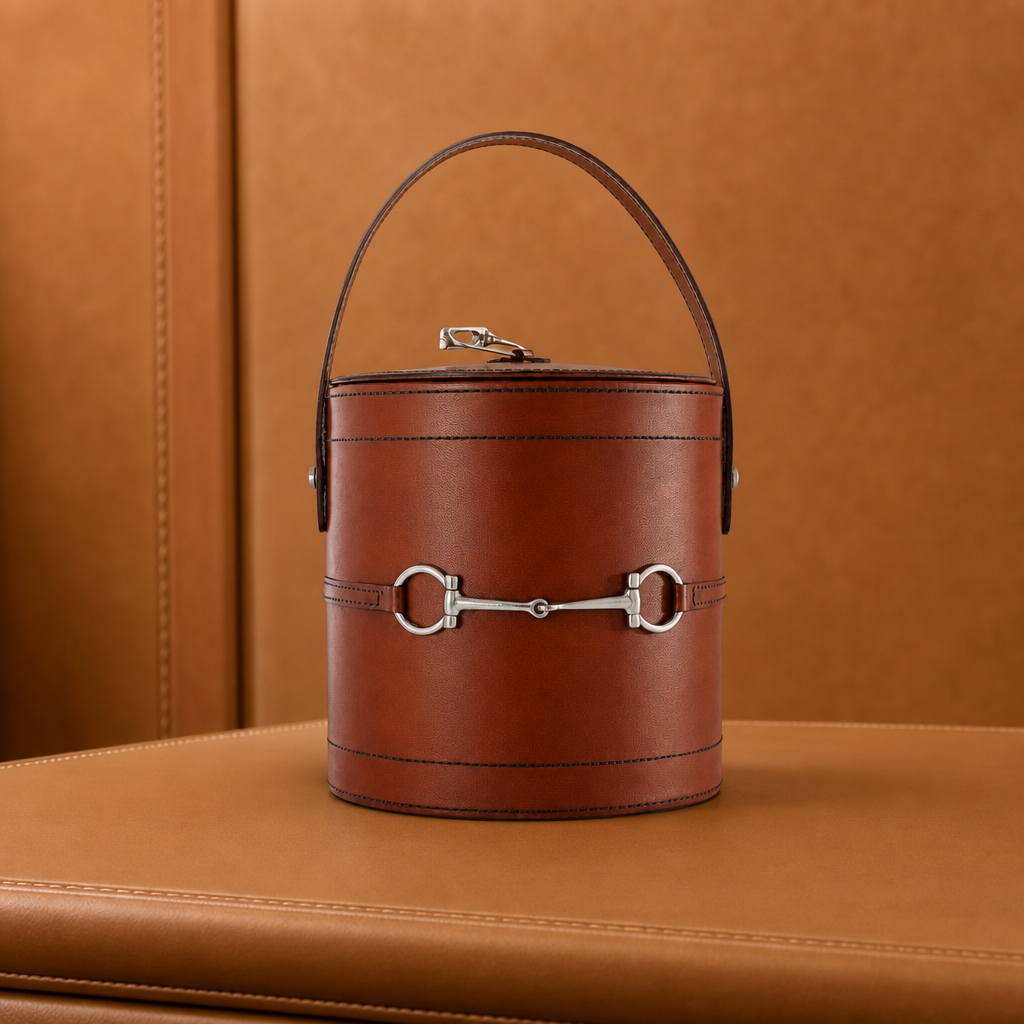 Premium Genuine Leather Bit Lidded Ice Bucket 3