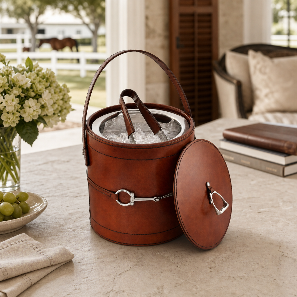 Premium Genuine Leather Bit Lidded Ice Bucket 8