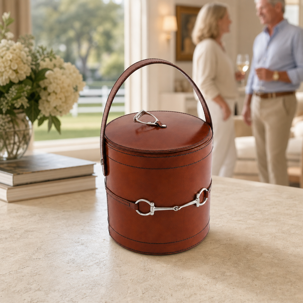 Premium Genuine Leather Bit Lidded Ice Bucket 9