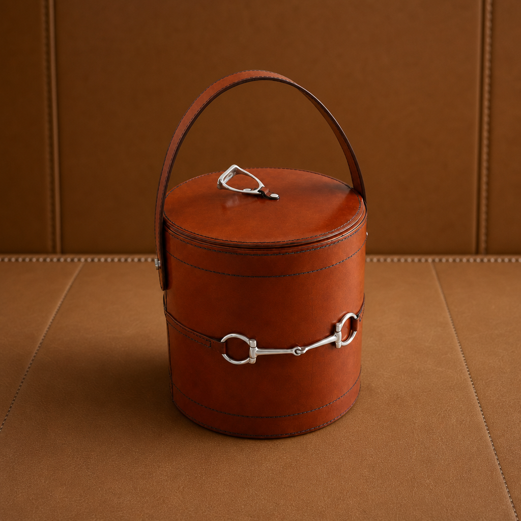 Premium Genuine Leather Bit Lidded Ice Bucket 5