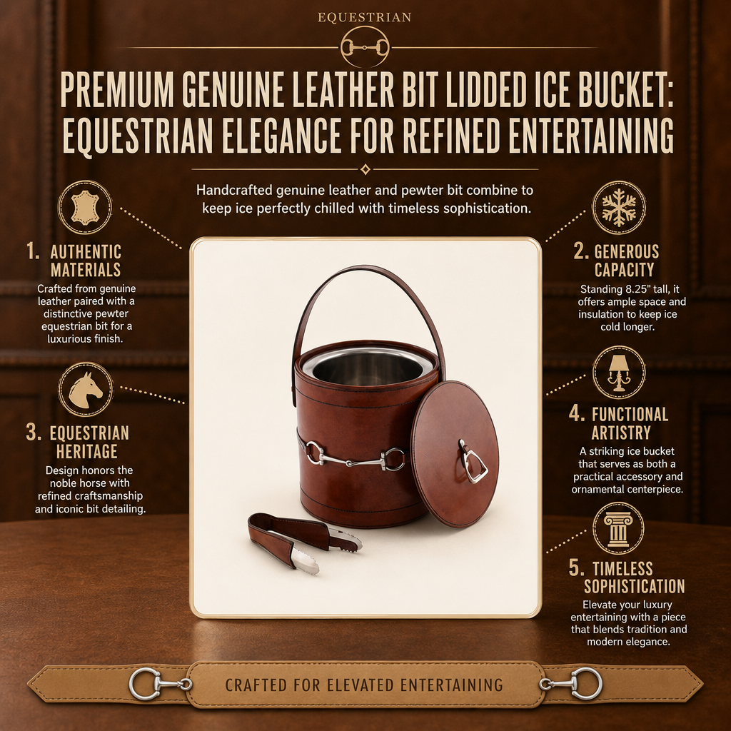 Premium Genuine Leather Bit Lidded Ice Bucket 11