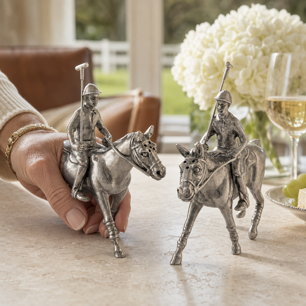 Pewter Polo Player Salt & Pepper Set 6