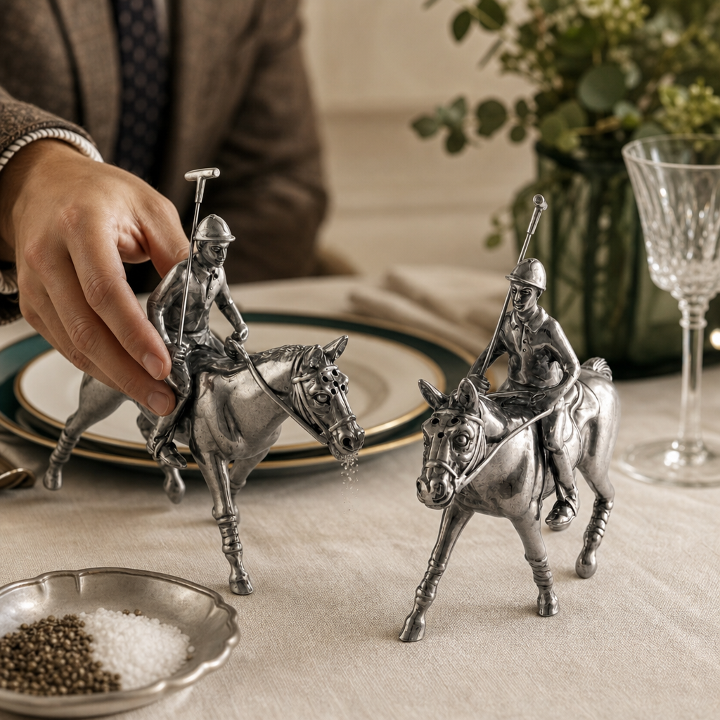 Pewter Polo Player Salt & Pepper Set 4