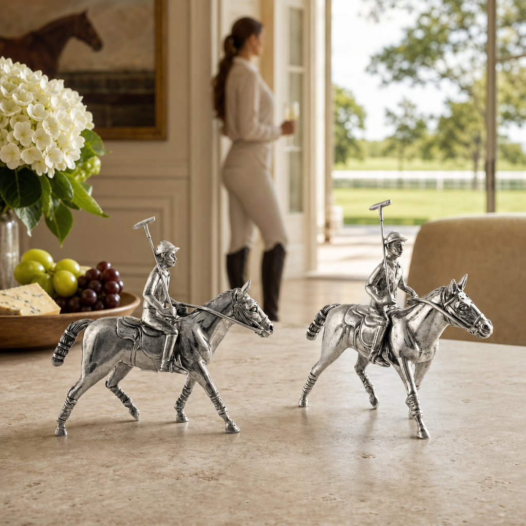 Pewter Polo Player Salt & Pepper Set 7