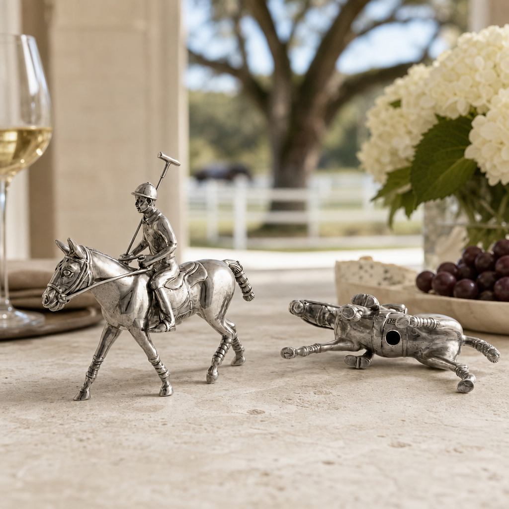 Pewter Polo Player Salt & Pepper Set 9