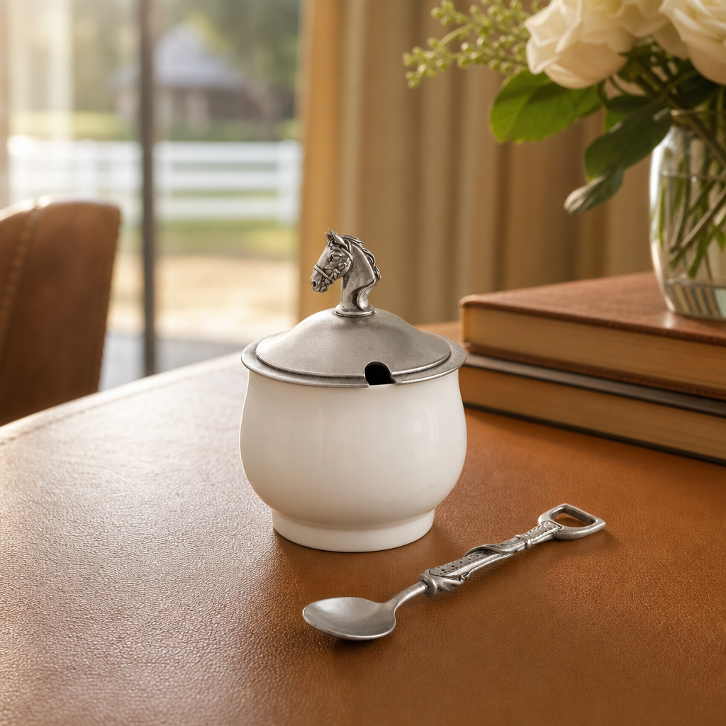 Equestrian Sugar Bowl and Spoon 6