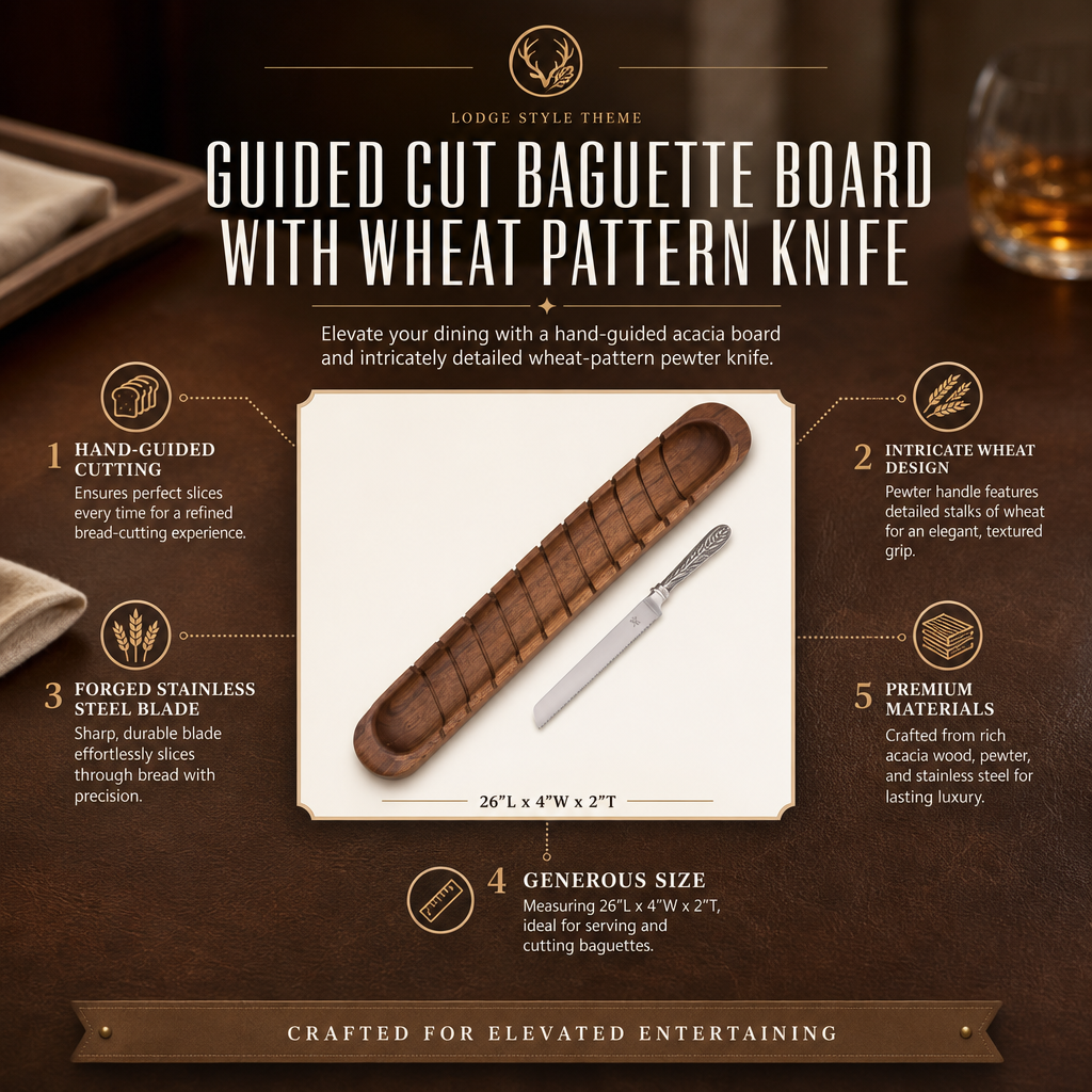 Guided Cut Baguette Board with Wheat Pattern Knife