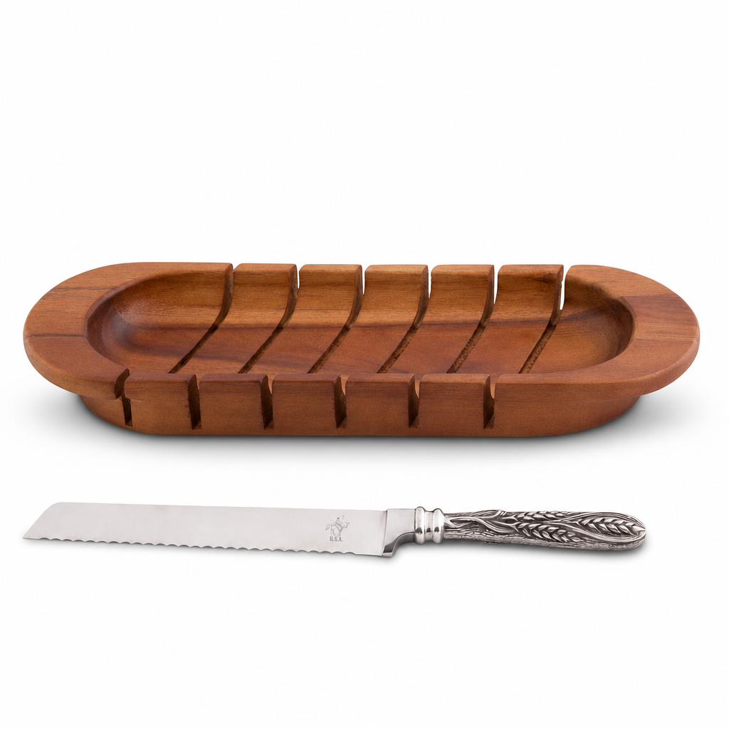 Oval Bread Board with Pewter Wheat Knife 1