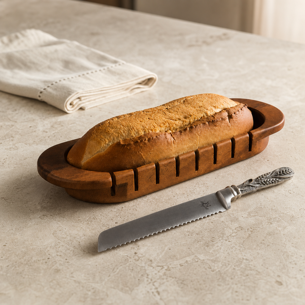 Oval Bread Board with Pewter Wheat Knife 3