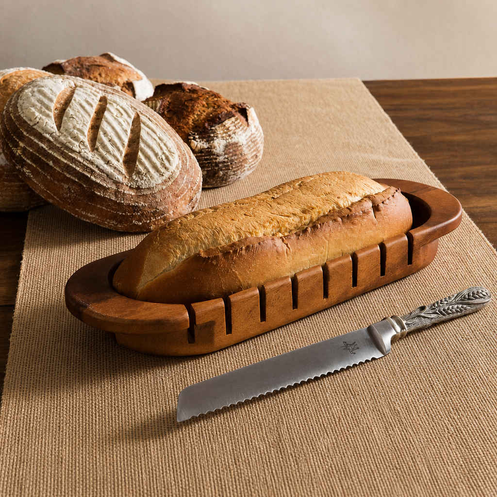 Oval Bread Board with Pewter Wheat Knife 6