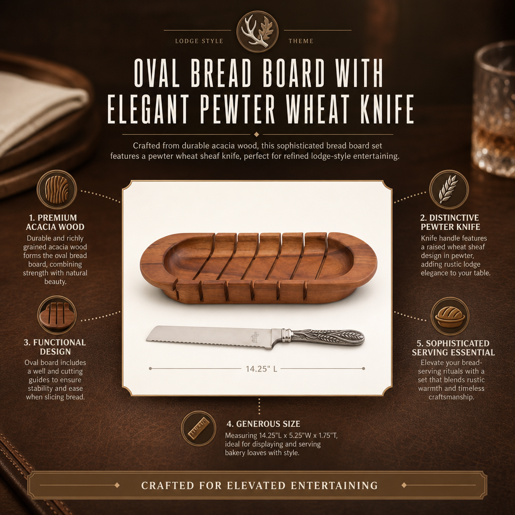 Oval Bread Board with Pewter Wheat Knife 7