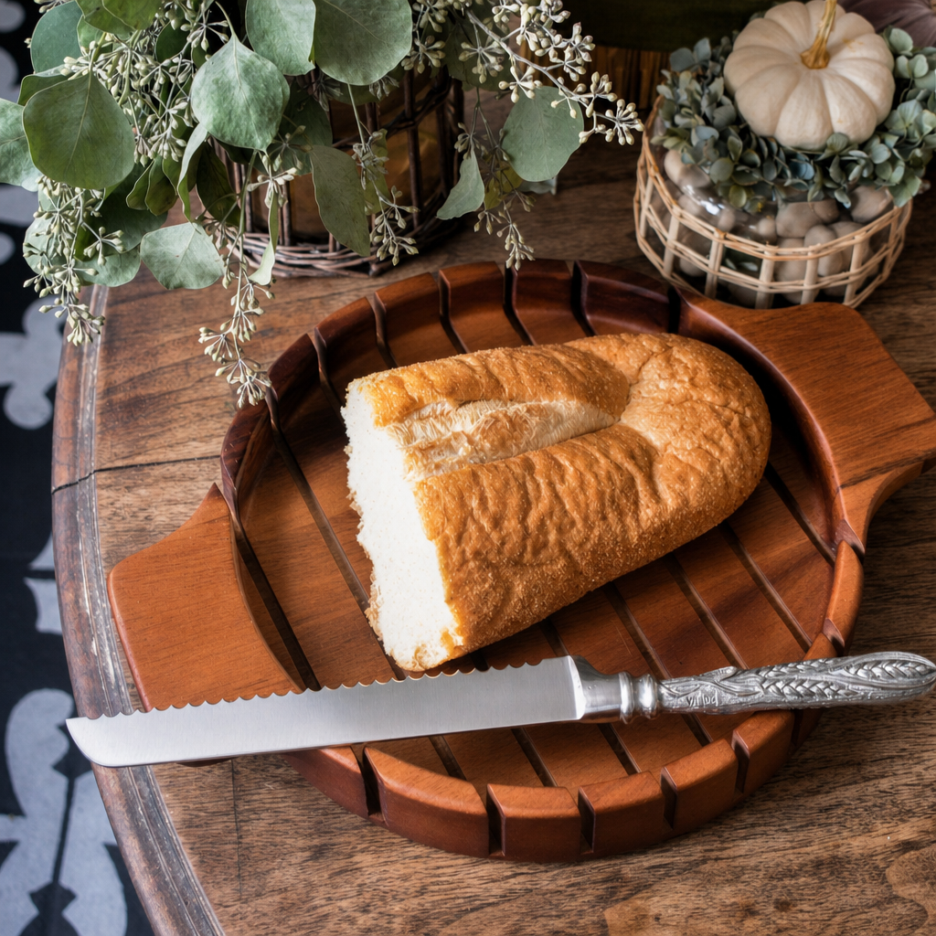 Round Bread Board with Pewter Wheat Knife 3