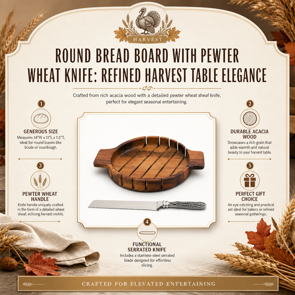 Round Bread Board with Pewter Wheat Knife 4