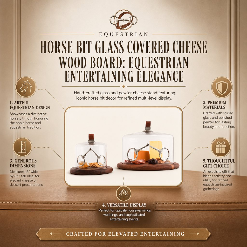Horse Bit Glass Covered Cheese Wood Board: Equestrian Entertaining Elegance