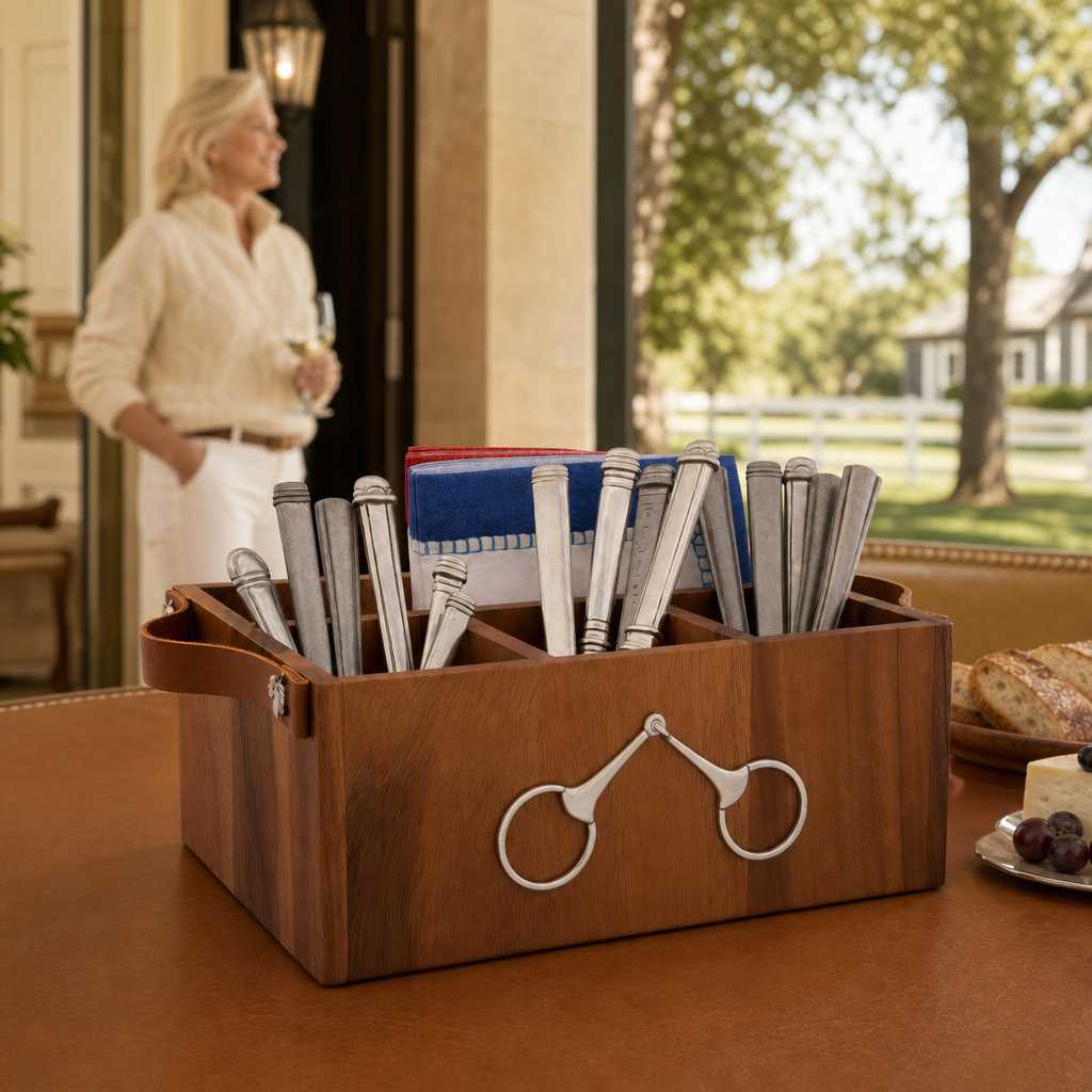 Horse Bits Leather Handles Flatware Caddy 6