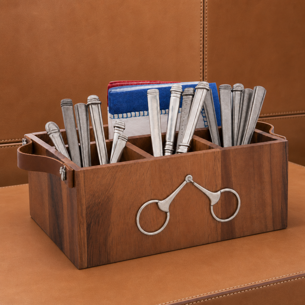 Horse Bits Leather Handles Flatware Caddy 1