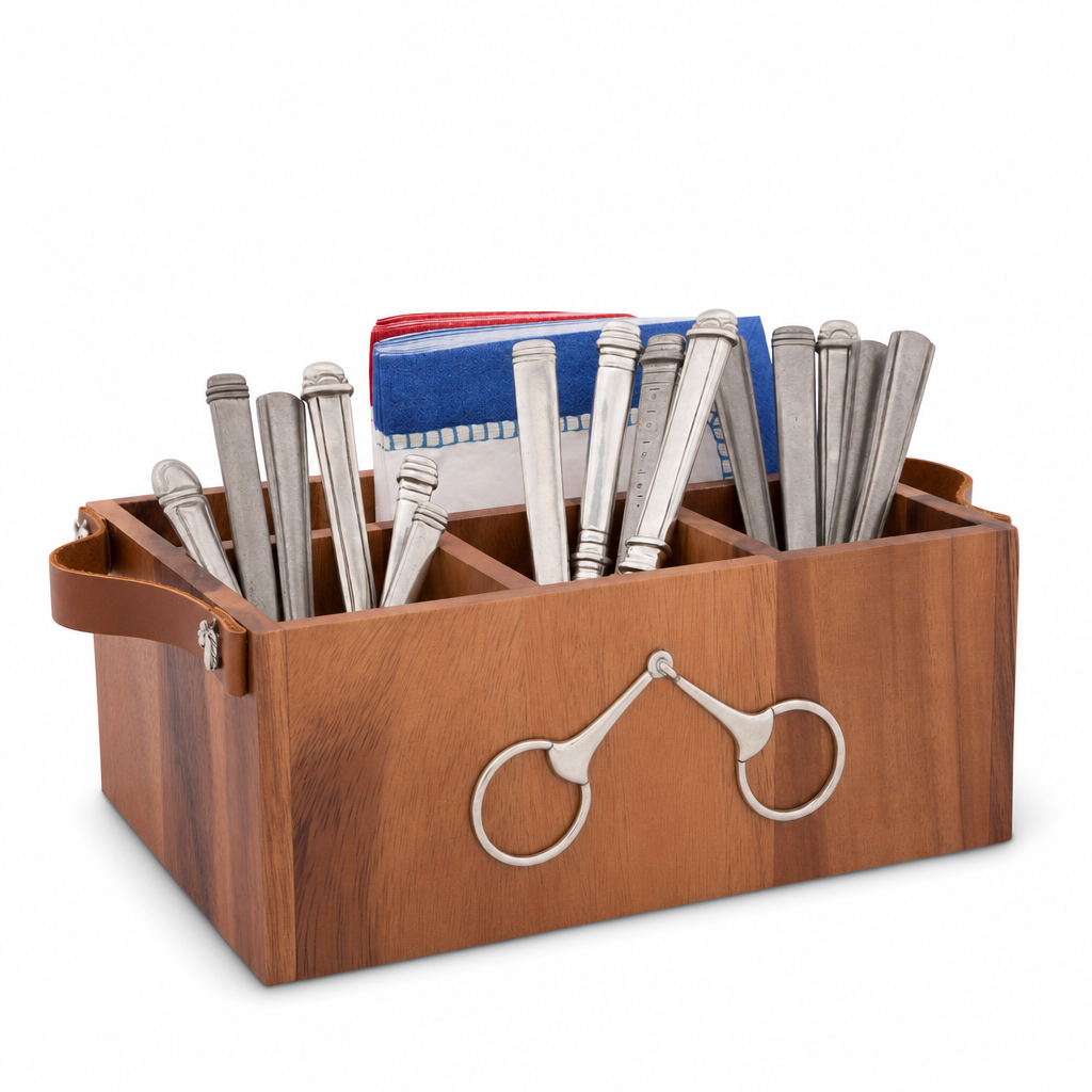 Horse Bits Leather Handles Flatware Caddy 1