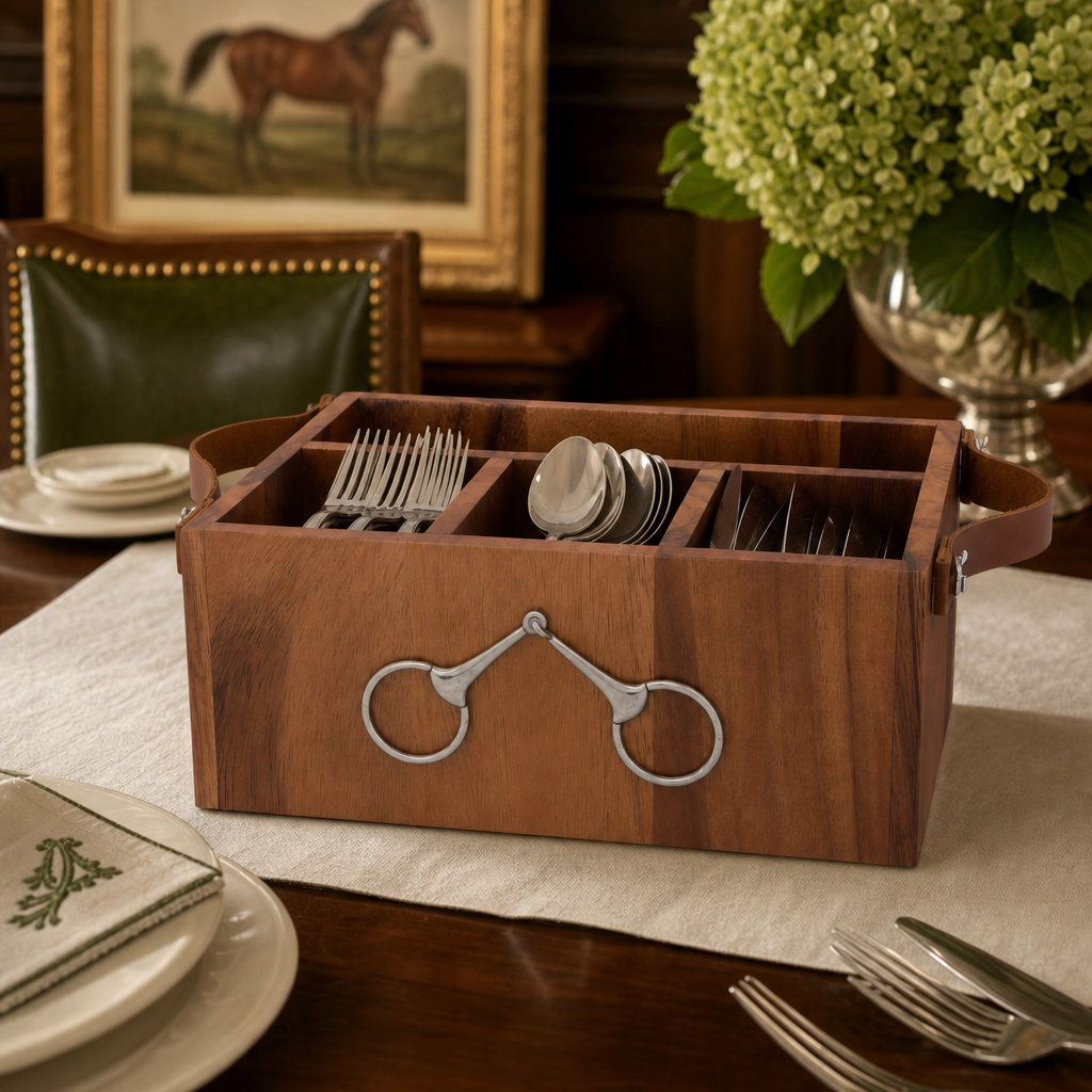Horse Bits Leather Handles Flatware Caddy 6