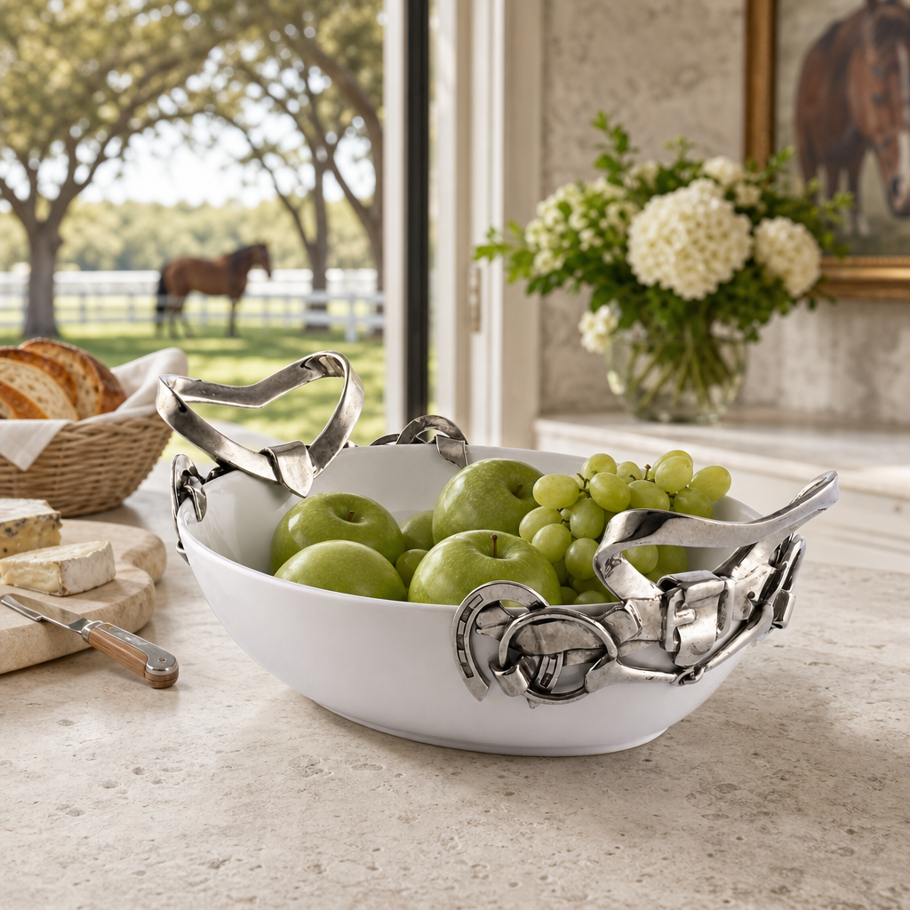Horseshoe & Bit Stoneware Dish 8
