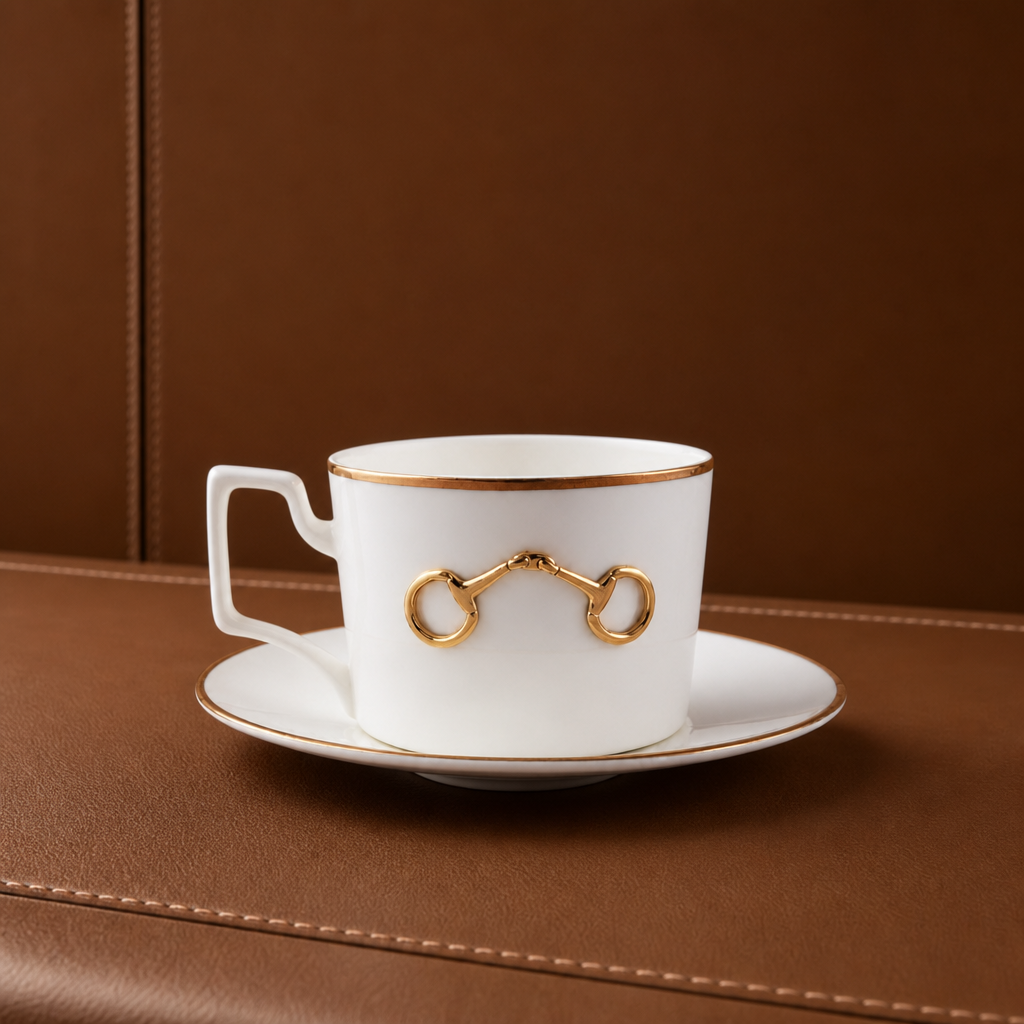 Gold Bit Bone China Cup and Saucer Gold Rim 1