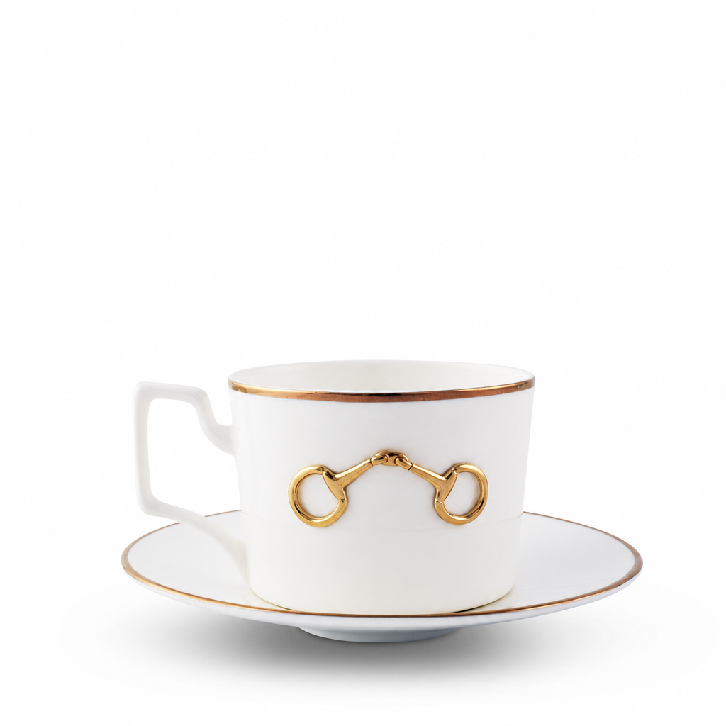 Gold Bit Bone China Cup and Saucer Gold Rim 1