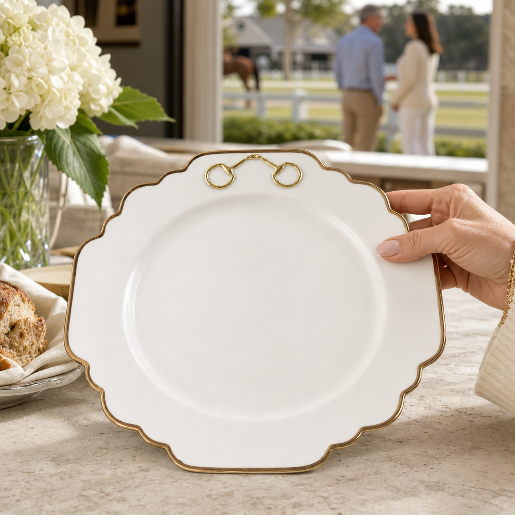 Gold Bit Bone China Scallop Dinner Plate Gold Rim 3