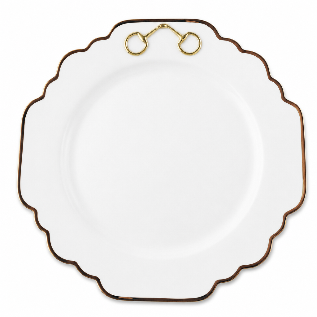 Gold Bit Bone China Scallop Dinner Plate Gold Rim 1