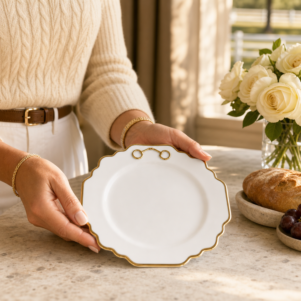 Gold Bit Bone China Scallop Salad Plate Gold Rim 3