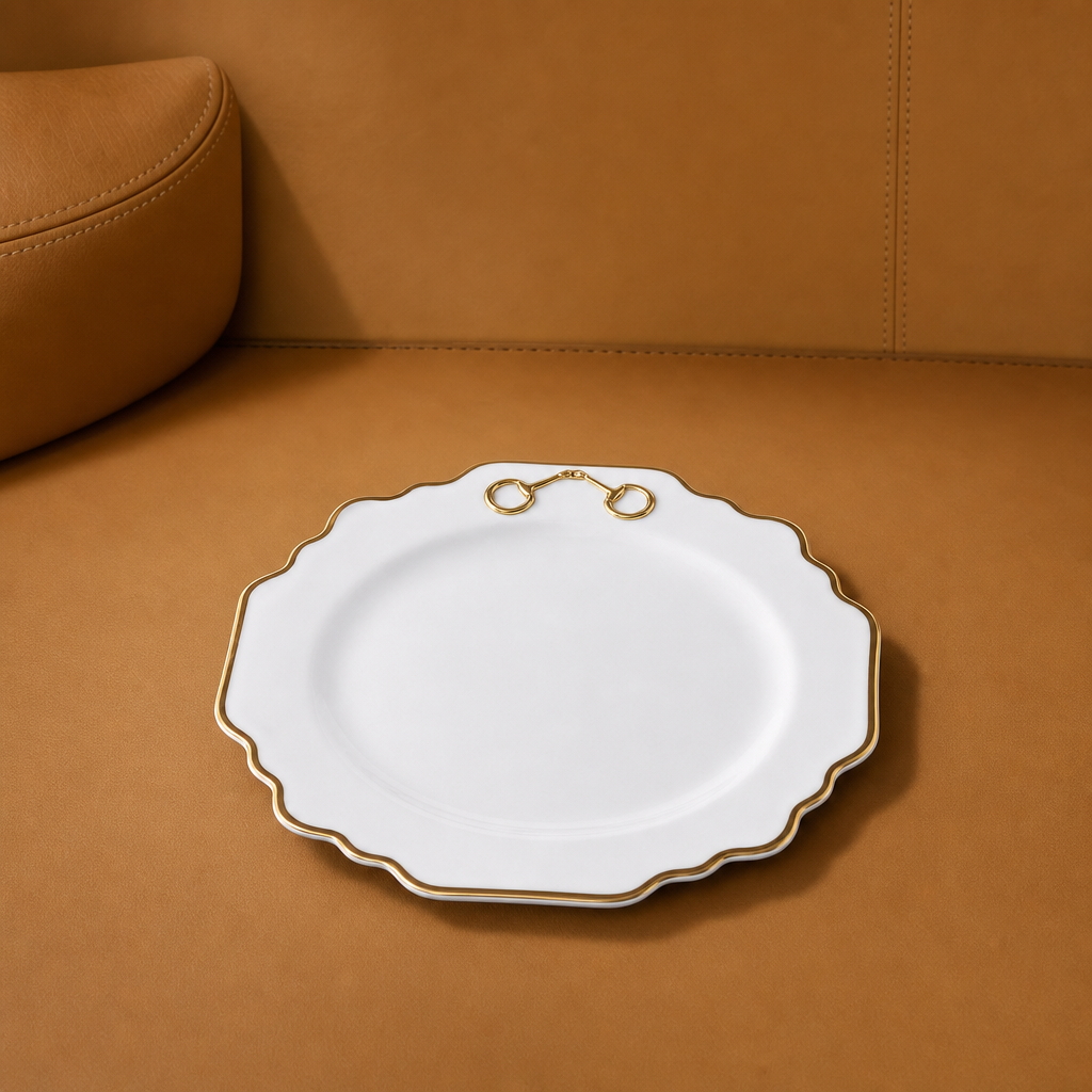 Gold Bit Bone China Scallop Salad Plate Gold Rim 1
