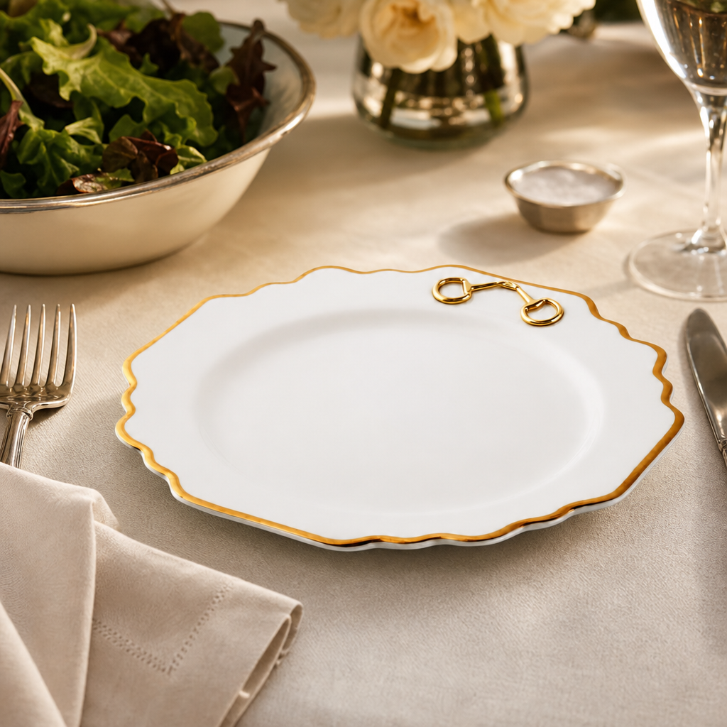 Gold Bit Bone China Scallop Salad Plate Gold Rim 5