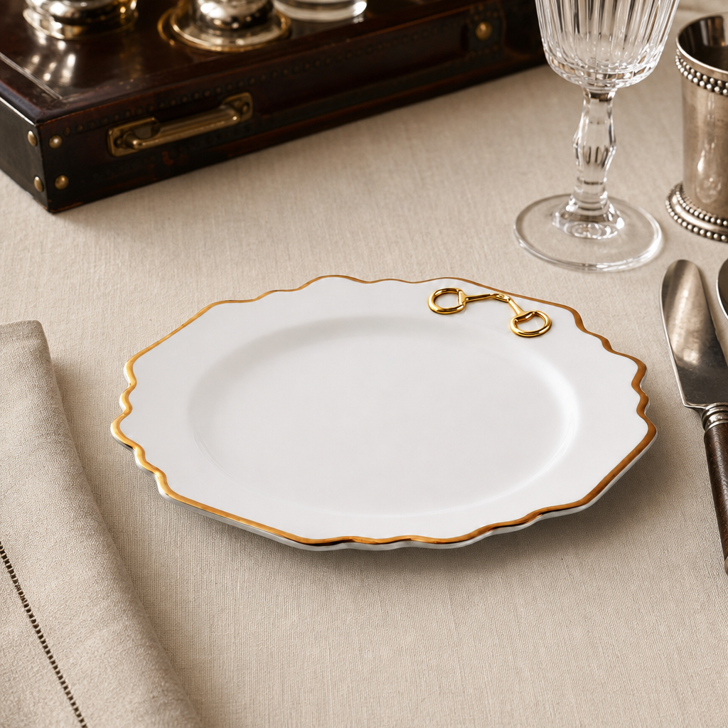 Gold Bit Bone China Scallop Salad Plate Gold Rim 3