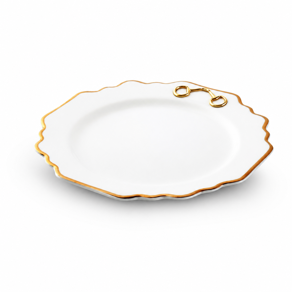 Gold Bit Bone China Scallop Salad Plate Gold Rim 6