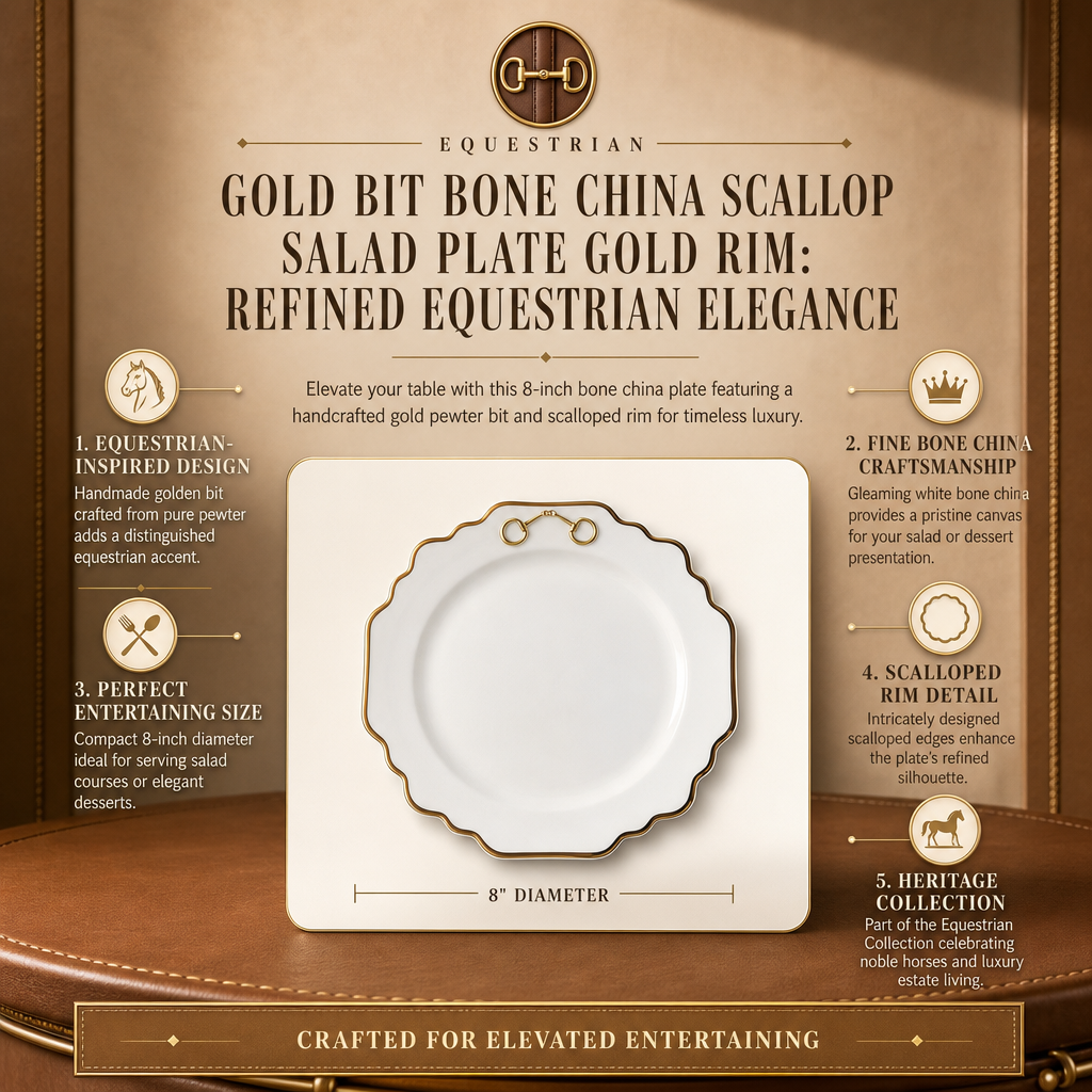 Gold Bit Bone China Scallop Salad Plate Gold Rim 7