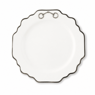 Pewter Bit Bone China Scallop Salad / Dessert Plate Platinum Rim
