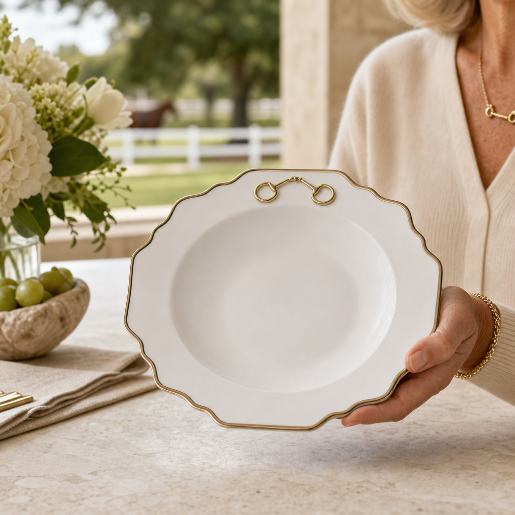 Gold Bit Bone China Scallop Soup Plate Gold Rim 3