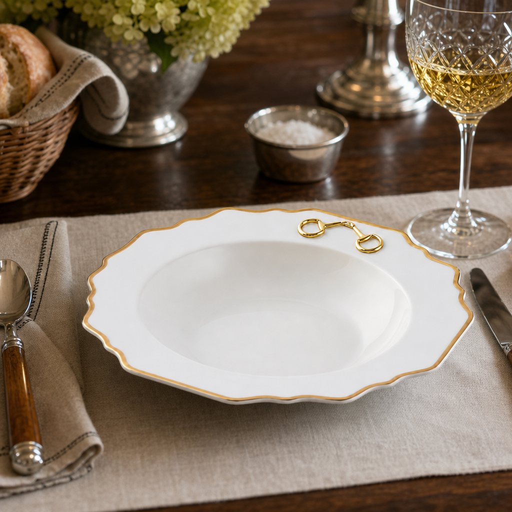 Gold Bit Bone China Scallop Soup Plate Gold Rim 5
