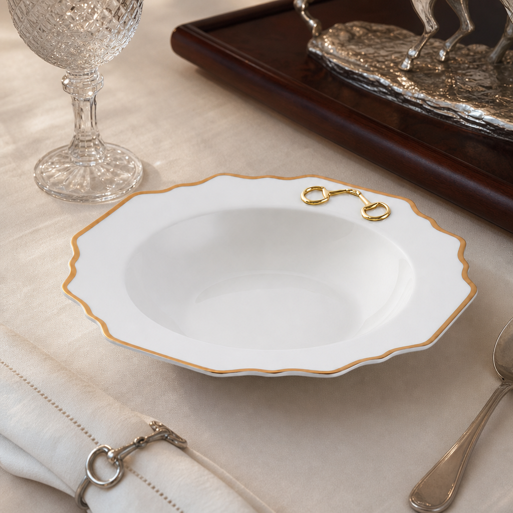 Gold Bit Bone China Scallop Soup Plate Gold Rim 3