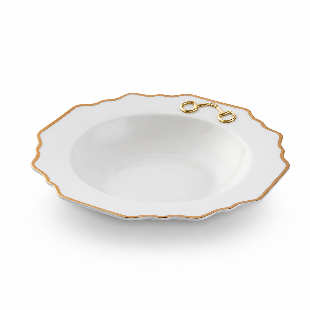 Gold Bit Bone China Scallop Soup Plate Gold Rim 6