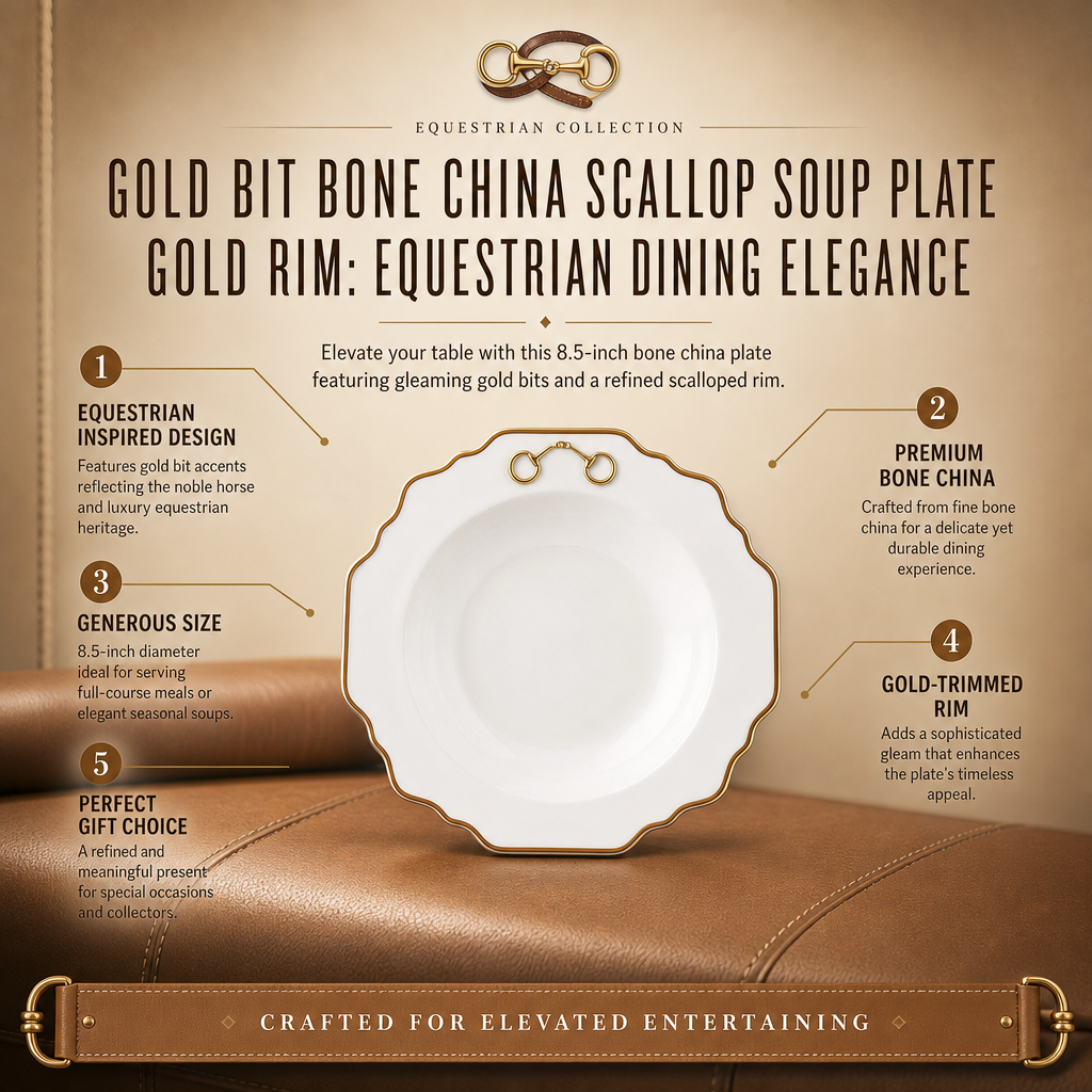 Gold Bit Bone China Scallop Soup Plate Gold Rim 7