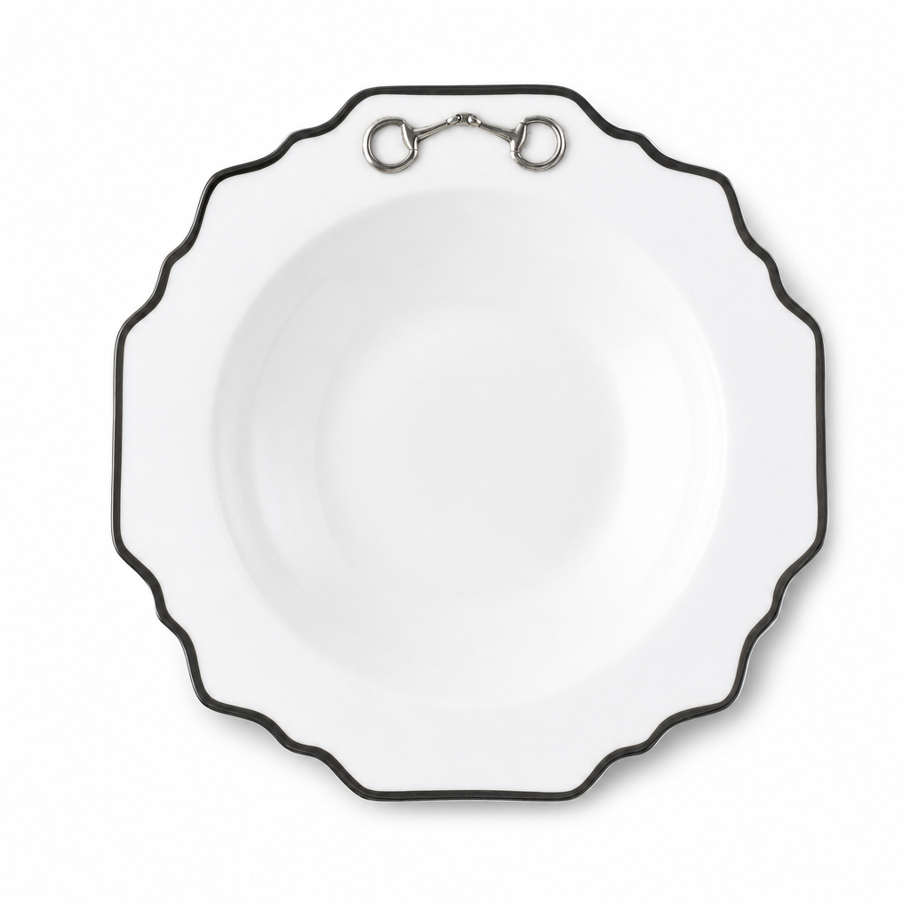 Pewter Bit Bone China Scallop Soup Plate Platinum Rim 1