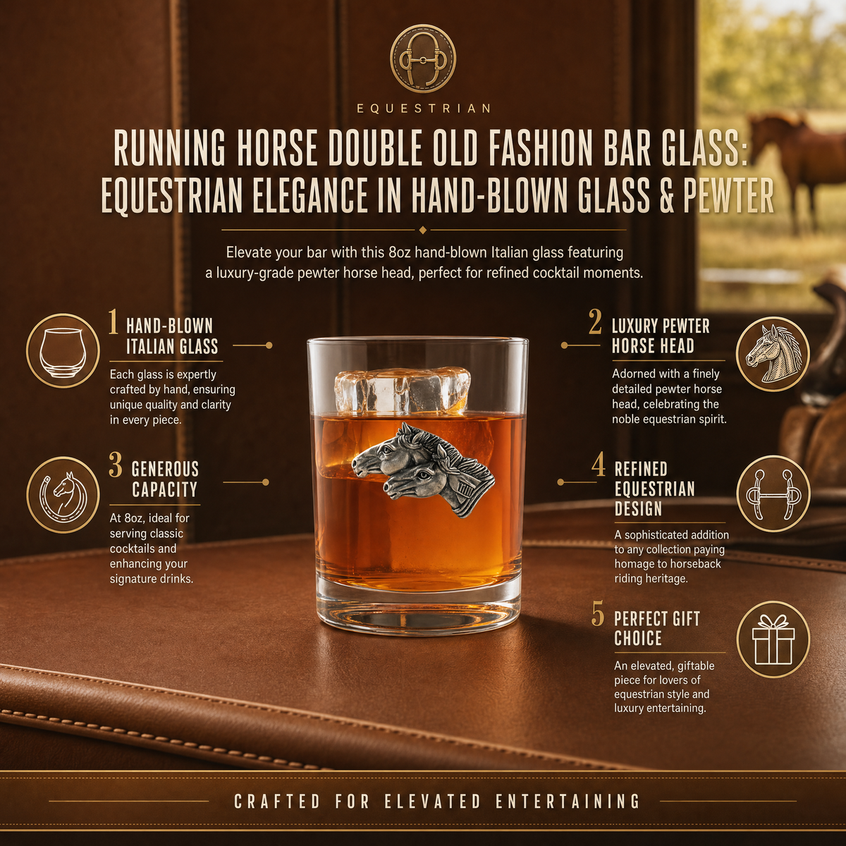 Running Horse Double Old Fashion Bar Glass 8