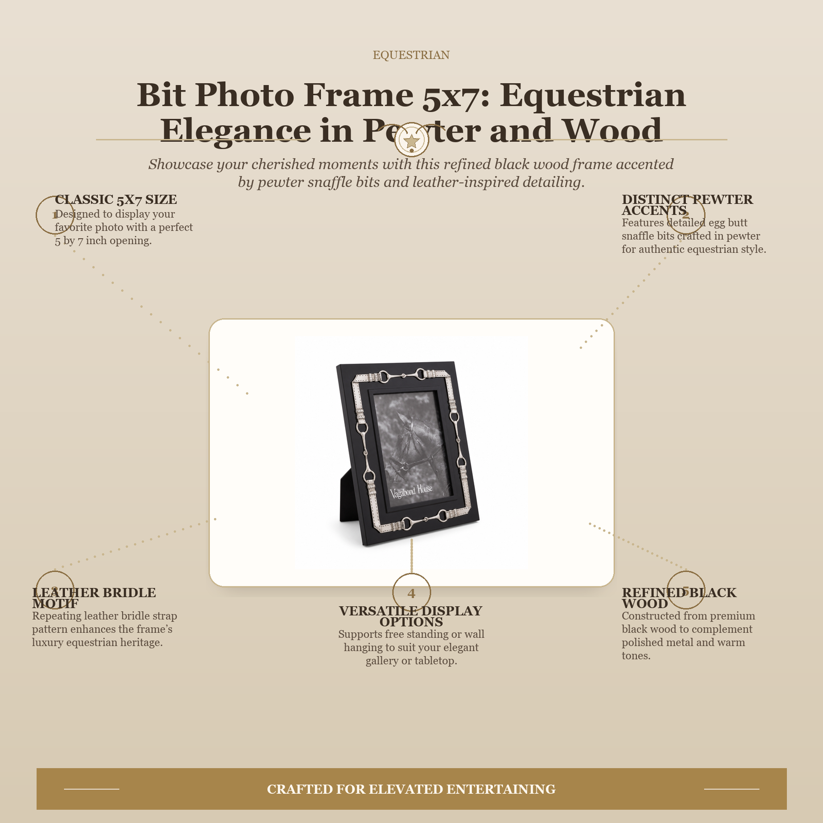 Bit Photo Frame 5x7: Equestrian Elegance in Pewter and Wood