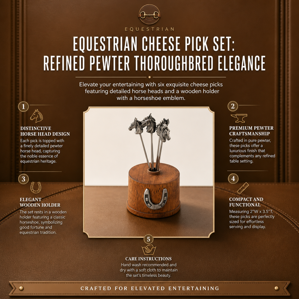 Equestrian Cheese Pick Set: Refined Pewter Thoroughbred Elegance