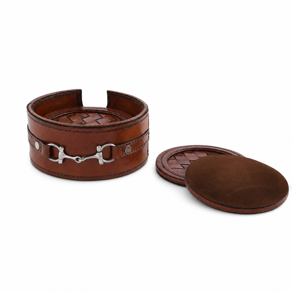 Premium Genuine Leather Coaster Set Bit - Set of 6 1
