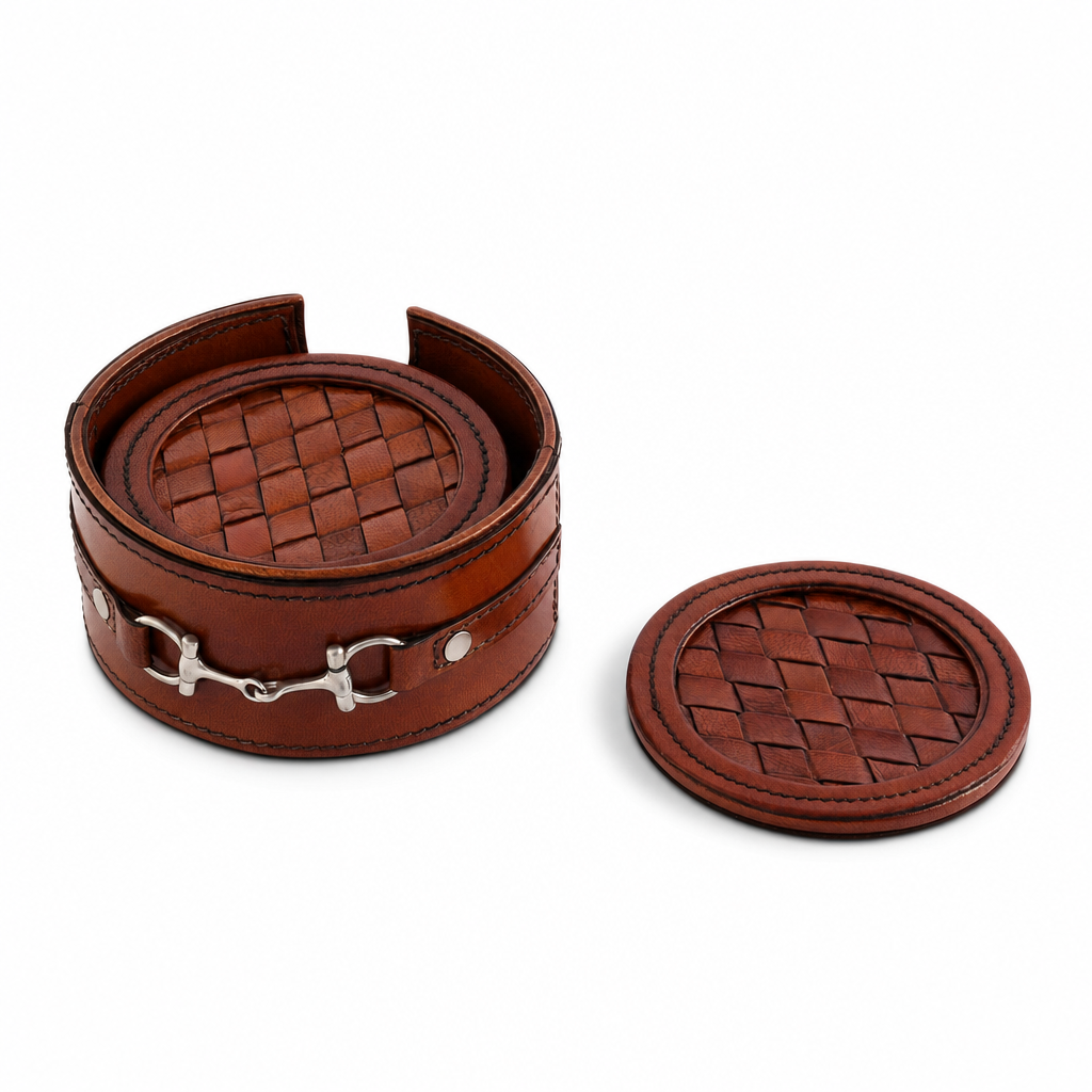 Premium Genuine Leather Coaster Set Bit - Set of 6 8