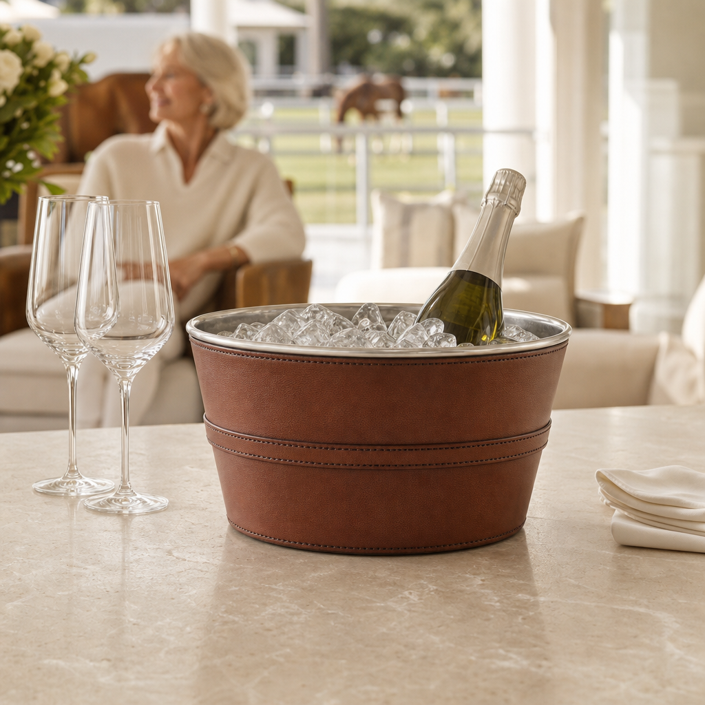 Premium Genuine Leather Bit Ice Tub – Sophisticated Beverage Cooler 8